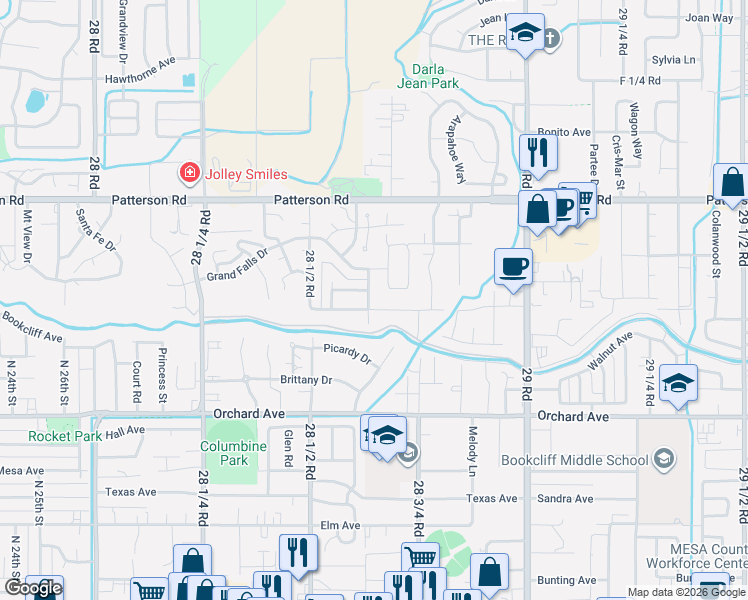 map of restaurants, bars, coffee shops, grocery stores, and more near 578 Norma Jean Street in Grand Junction