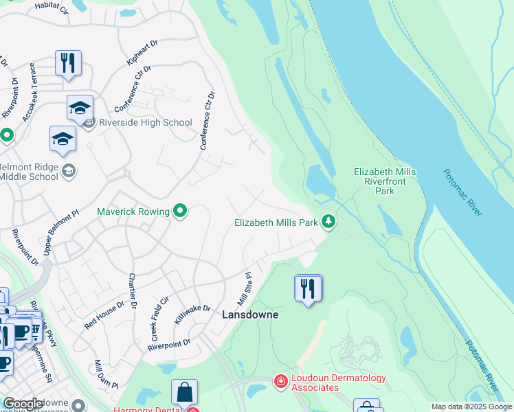 map of restaurants, bars, coffee shops, grocery stores, and more near 43981 Indian Fields Court in Leesburg