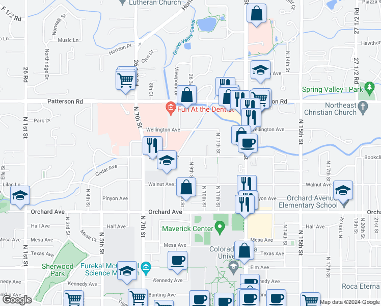 map of restaurants, bars, coffee shops, grocery stores, and more near 850 Bookcliff Avenue in Grand Junction