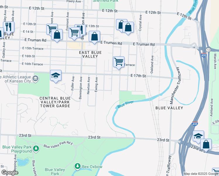 map of restaurants, bars, coffee shops, grocery stores, and more near 1738 Winchester Avenue in Kansas City