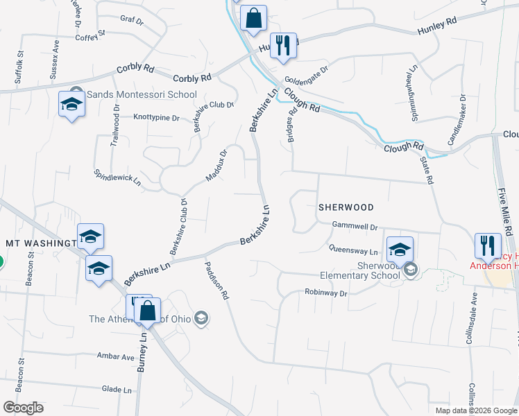 map of restaurants, bars, coffee shops, grocery stores, and more near 1937 Berkshire Lane in Cincinnati