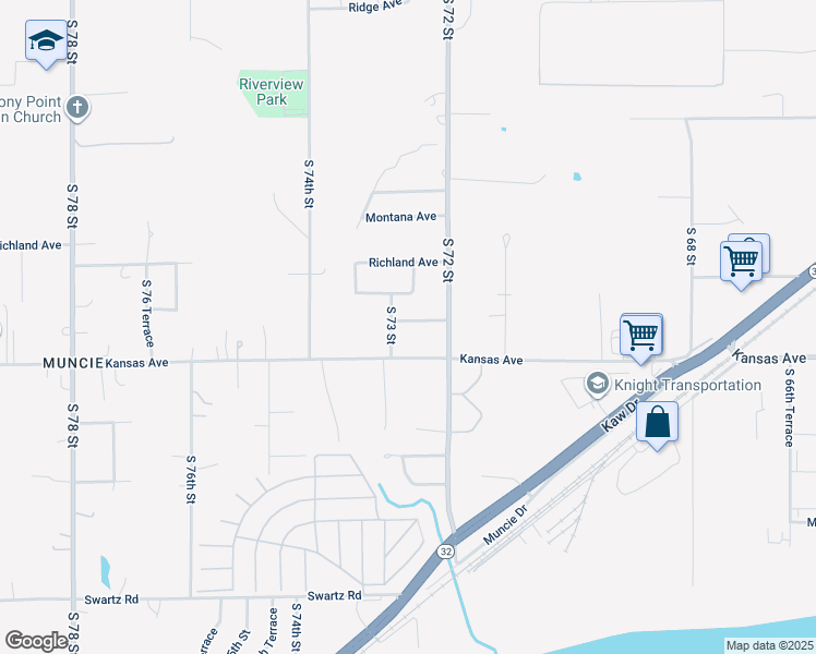 map of restaurants, bars, coffee shops, grocery stores, and more near 7255 Berger Avenue in Kansas City