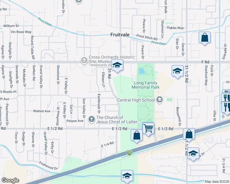 map of restaurants, bars, coffee shops, grocery stores, and more near 578 31 Road in Grand Junction