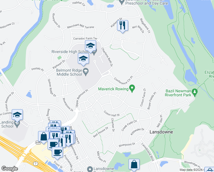 map of restaurants, bars, coffee shops, grocery stores, and more near 43726 Stone Fence Terrace in Leesburg