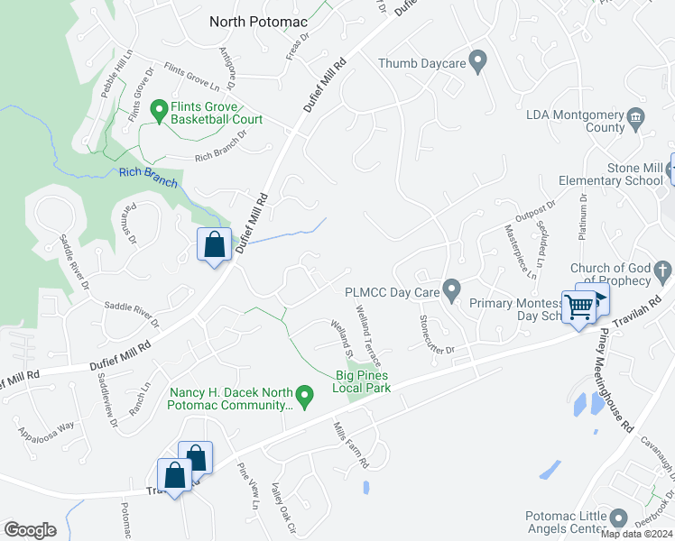 map of restaurants, bars, coffee shops, grocery stores, and more near 14228 Reed Farm Way in North Potomac