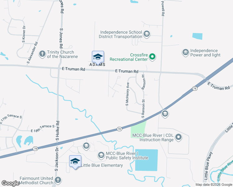 map of restaurants, bars, coffee shops, grocery stores, and more near 20605 East 13th Street South in Independence
