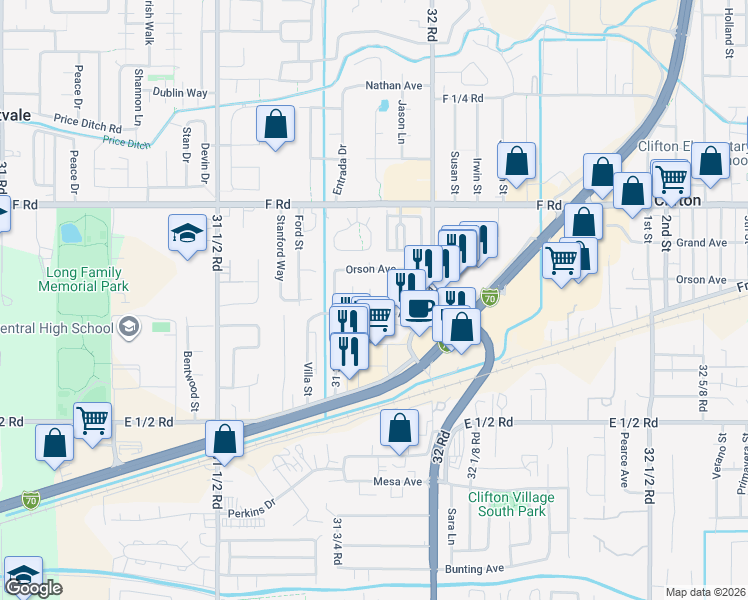 map of restaurants, bars, coffee shops, grocery stores, and more near 576 Plainview Ct in Grand Junction