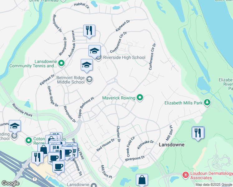 map of restaurants, bars, coffee shops, grocery stores, and more near 43729 Lees Mill Square in Leesburg