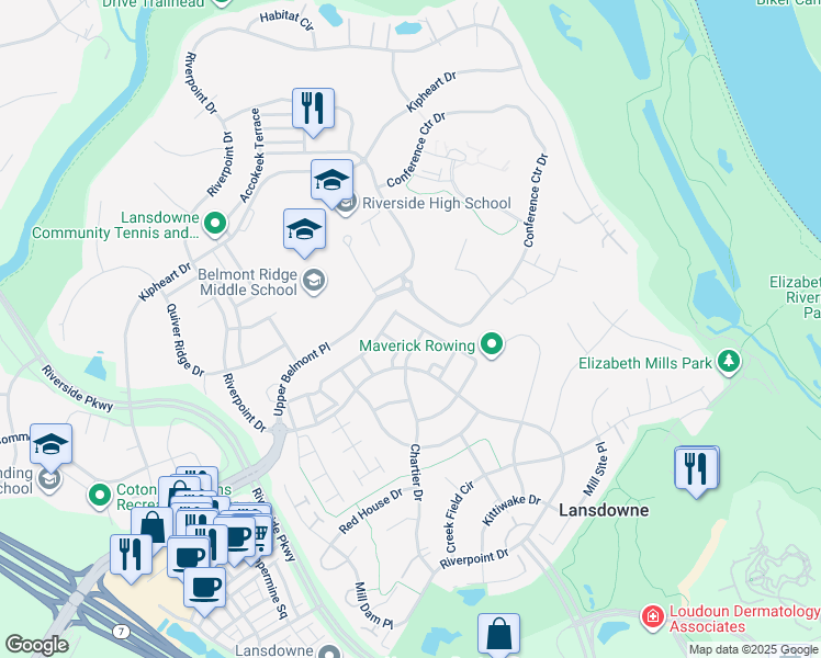 map of restaurants, bars, coffee shops, grocery stores, and more near 43729 Lees Mill Square in Leesburg