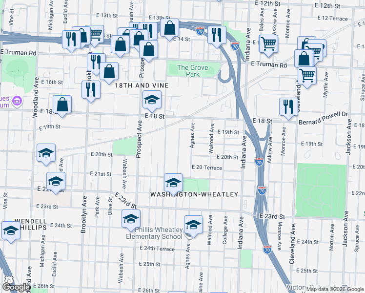 map of restaurants, bars, coffee shops, grocery stores, and more near 1911 Kansas Avenue in Kansas City