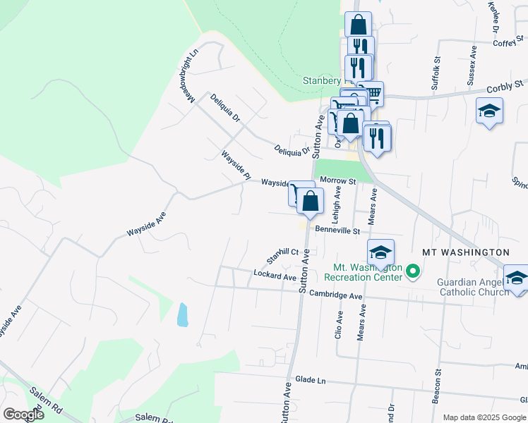map of restaurants, bars, coffee shops, grocery stores, and more near 6025 Wayside Avenue in Cincinnati
