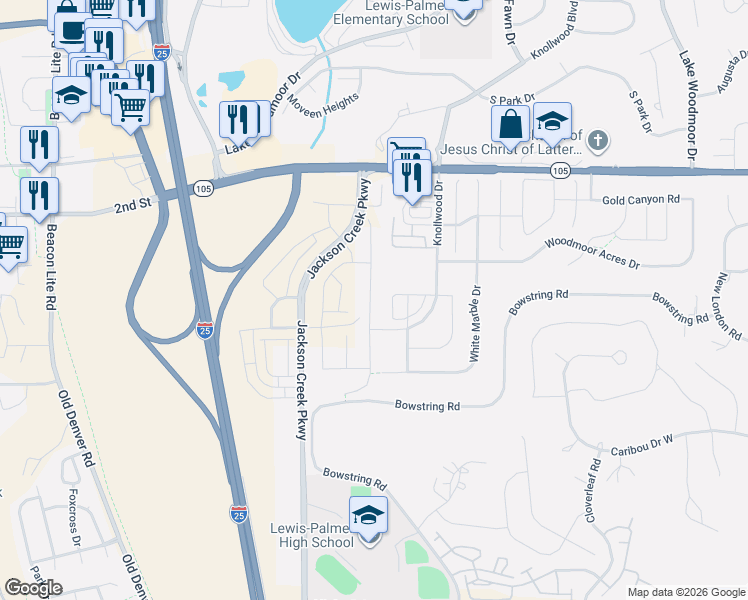 map of restaurants, bars, coffee shops, grocery stores, and more near 1440 Red Mica Way in Monument