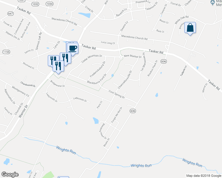 map of restaurants, bars, coffee shops, grocery stores, and more near 204 Cool Spring Drive in Stephens City