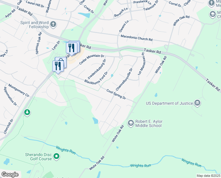 map of restaurants, bars, coffee shops, grocery stores, and more near 204 Cool Spring Drive in Stephens City