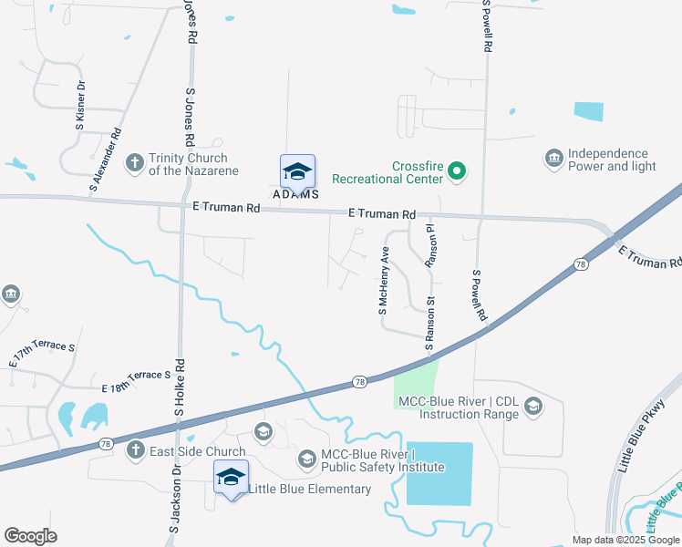 map of restaurants, bars, coffee shops, grocery stores, and more near 20607 East 13th Street South in Independence