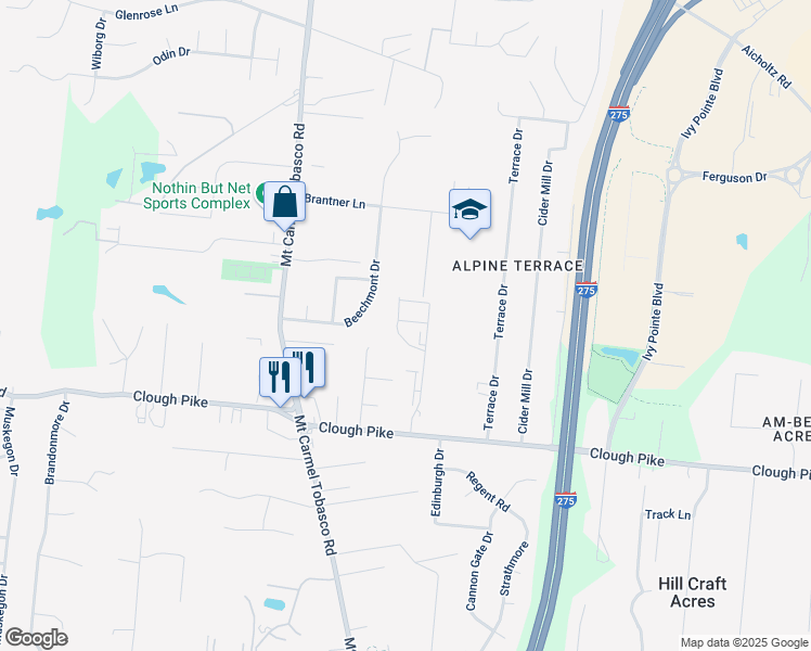 map of restaurants, bars, coffee shops, grocery stores, and more near 4288 Bantam Lane in Cincinnati