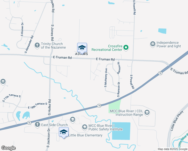 map of restaurants, bars, coffee shops, grocery stores, and more near 20607 East 13th Street South in Independence