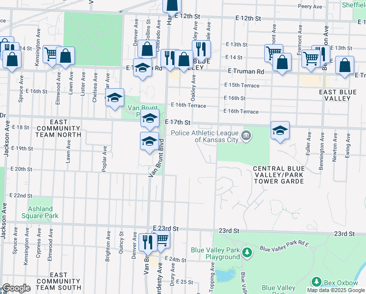 map of restaurants, bars, coffee shops, grocery stores, and more near in Kansas City