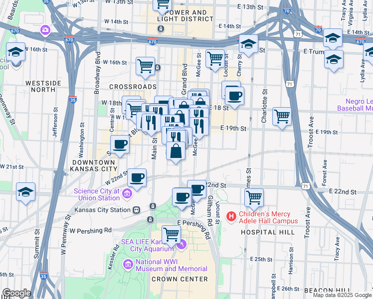 map of restaurants, bars, coffee shops, grocery stores, and more near in Kansas City