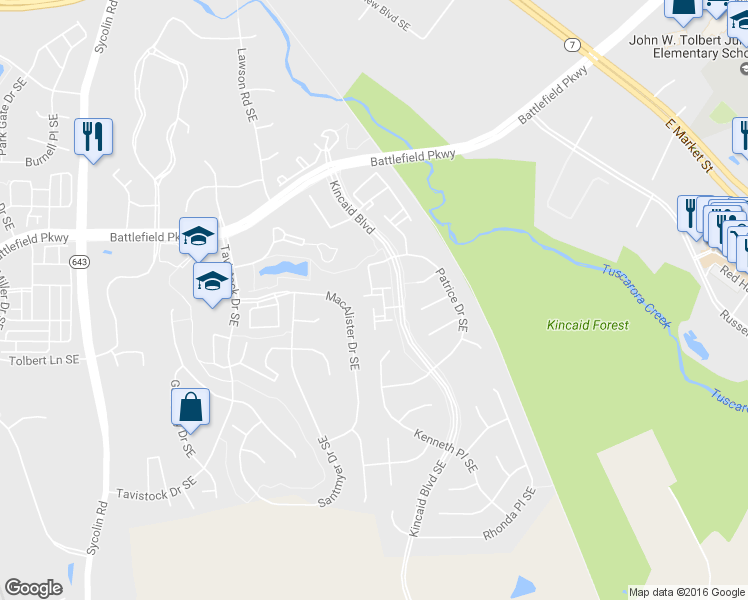 map of restaurants, bars, coffee shops, grocery stores, and more near 661 Tammy Terrace Southeast in Leesburg