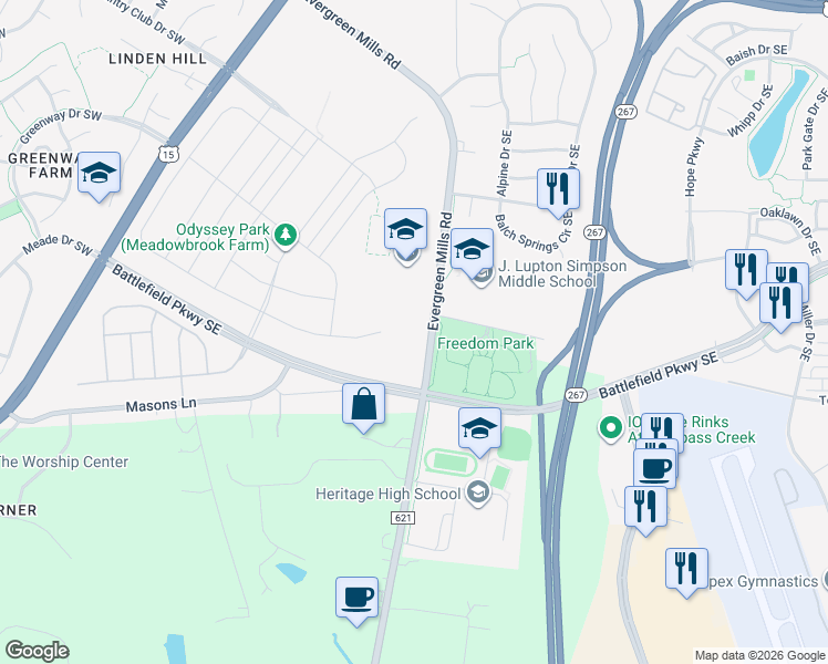 map of restaurants, bars, coffee shops, grocery stores, and more near 101 Independence Avenue Southeast in Washington