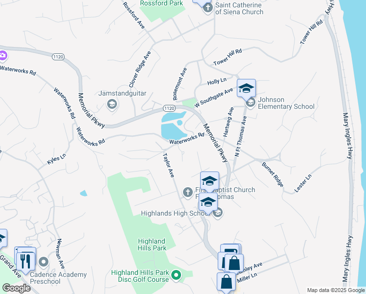 map of restaurants, bars, coffee shops, grocery stores, and more near 200 Waterworks Road in Fort Thomas