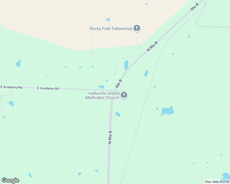 map of restaurants, bars, coffee shops, grocery stores, and more near 11597-11899 State Highway B in Hallsville