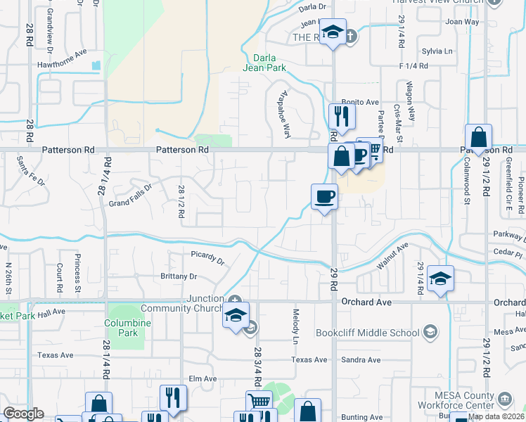 map of restaurants, bars, coffee shops, grocery stores, and more near 2881 Presley Avenue in Grand Junction