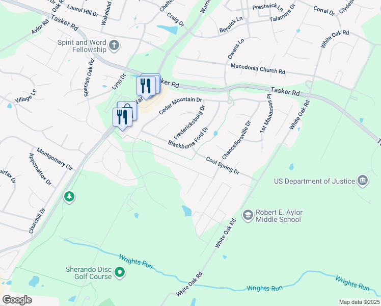 map of restaurants, bars, coffee shops, grocery stores, and more near 219 Cool Spring Drive in Stephens City