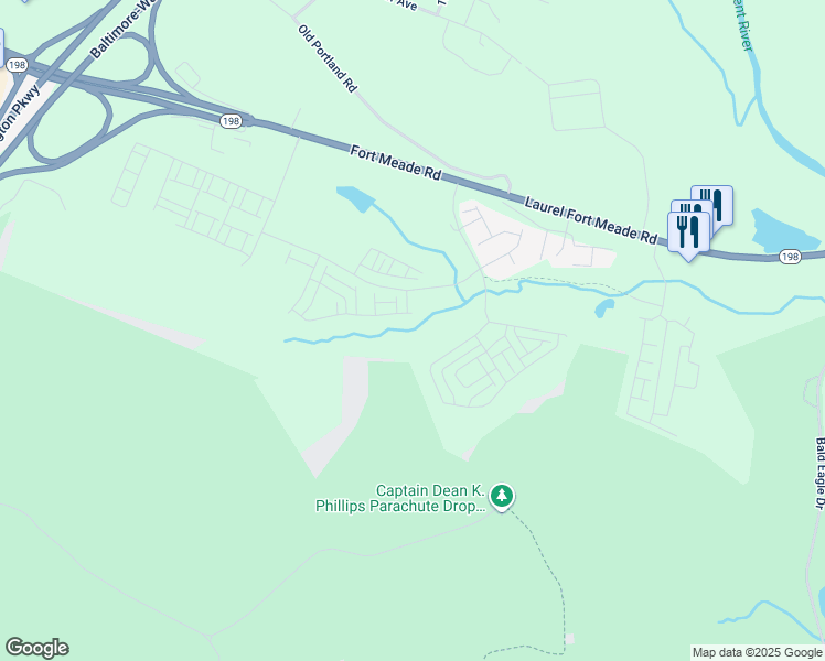 map of restaurants, bars, coffee shops, grocery stores, and more near 1102 Crested Wood Drive in Laurel