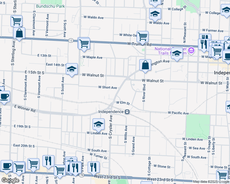 map of restaurants, bars, coffee shops, grocery stores, and more near 1318 West Lexington Avenue in Independence