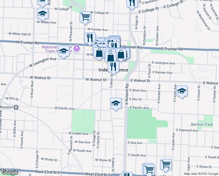 map of restaurants, bars, coffee shops, grocery stores, and more near 400 South Main Street in Independence