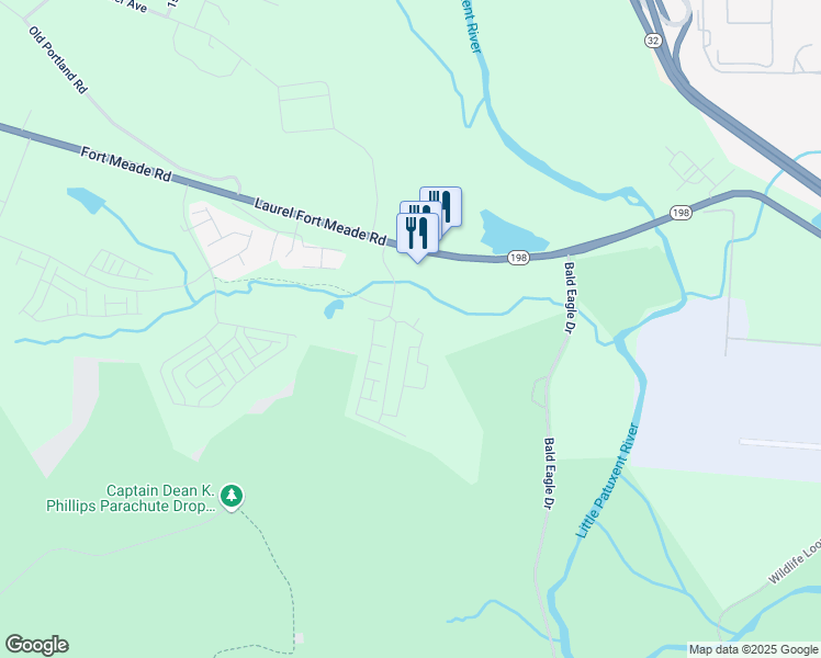 map of restaurants, bars, coffee shops, grocery stores, and more near 3243 Laurel Fort Meade Road in Laurel