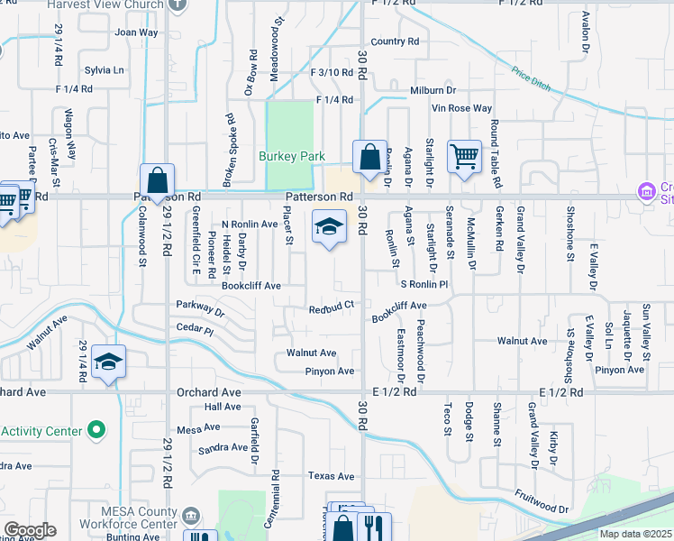 map of restaurants, bars, coffee shops, grocery stores, and more near 585 30 Road in Grand Junction