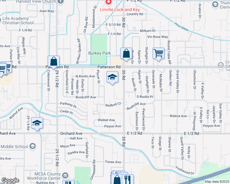 map of restaurants, bars, coffee shops, grocery stores, and more near 585 30 Road in Grand Junction