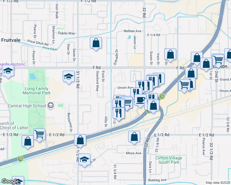 map of restaurants, bars, coffee shops, grocery stores, and more near 576 31 3/4 Road in Grand Junction