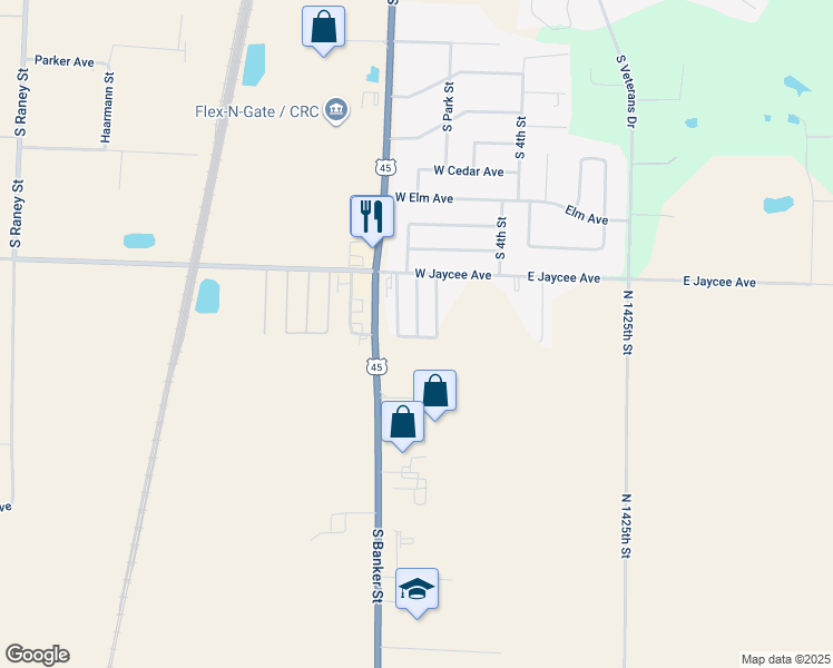 map of restaurants, bars, coffee shops, grocery stores, and more near Easy Breeze Trailer Park in Effingham