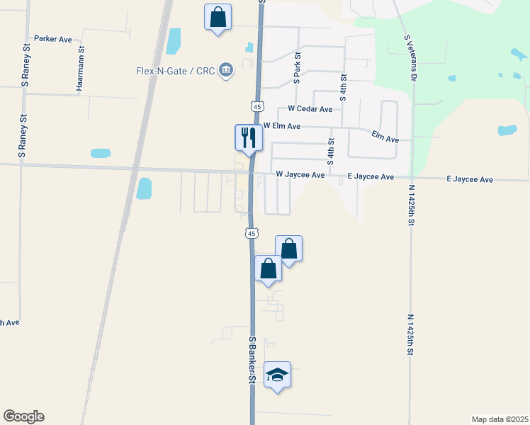map of restaurants, bars, coffee shops, grocery stores, and more near Easy Breeze Trailer Park in Effingham