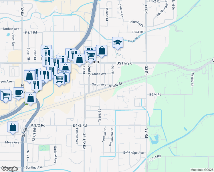 map of restaurants, bars, coffee shops, grocery stores, and more near 406 Front Street in Clifton