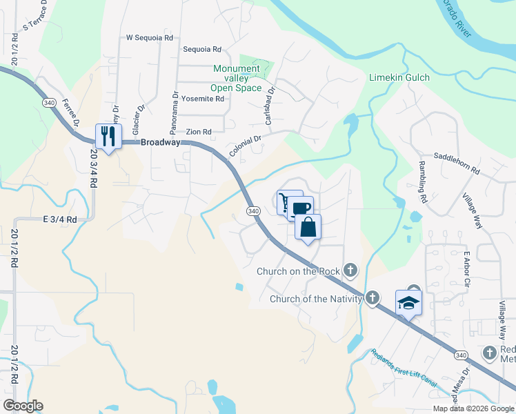 map of restaurants, bars, coffee shops, grocery stores, and more near 2101-2131 Rainbow Ranch Drive in Grand Junction