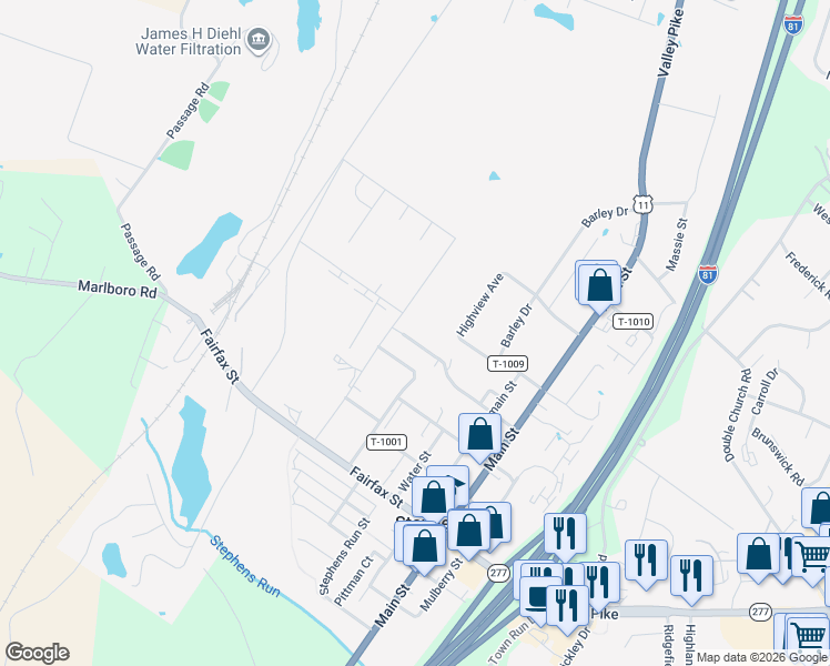 map of restaurants, bars, coffee shops, grocery stores, and more near 1178 Ravenwood Road in Stephens City