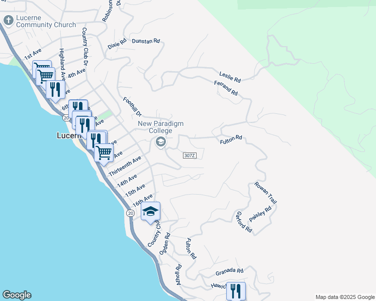map of restaurants, bars, coffee shops, grocery stores, and more near 3788 Lakeview Terrace in Lucerne