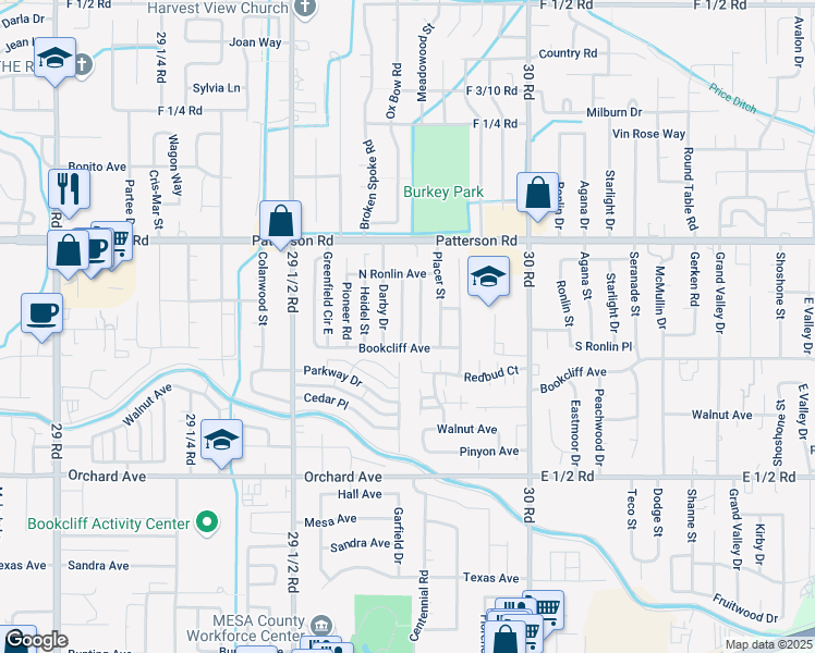 map of restaurants, bars, coffee shops, grocery stores, and more near 2975 Bookcliff Avenue in Grand Junction