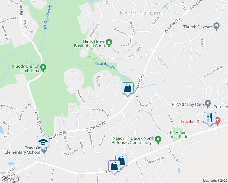 map of restaurants, bars, coffee shops, grocery stores, and more near 11621 Pleasant Meadow Drive in North Potomac