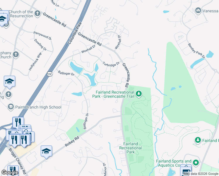 map of restaurants, bars, coffee shops, grocery stores, and more near 3932 Angelton Court in Burtonsville