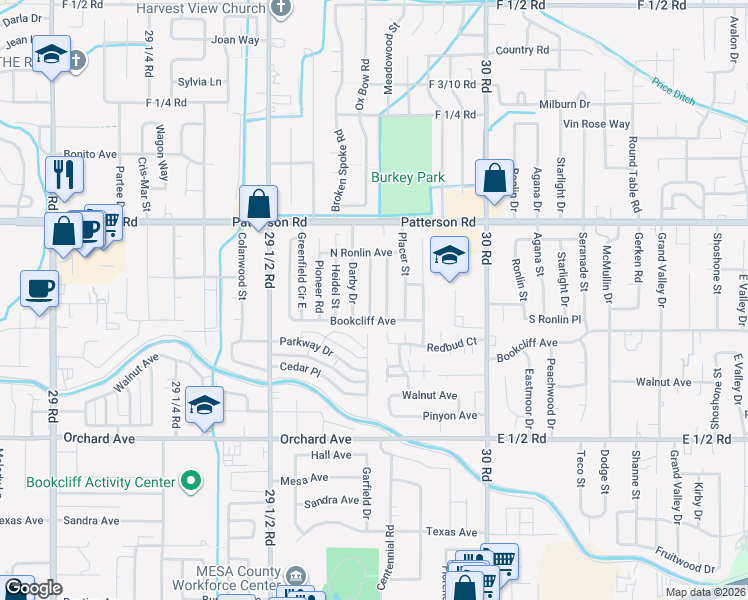 map of restaurants, bars, coffee shops, grocery stores, and more near 2975 Bookcliff Avenue in Grand Junction