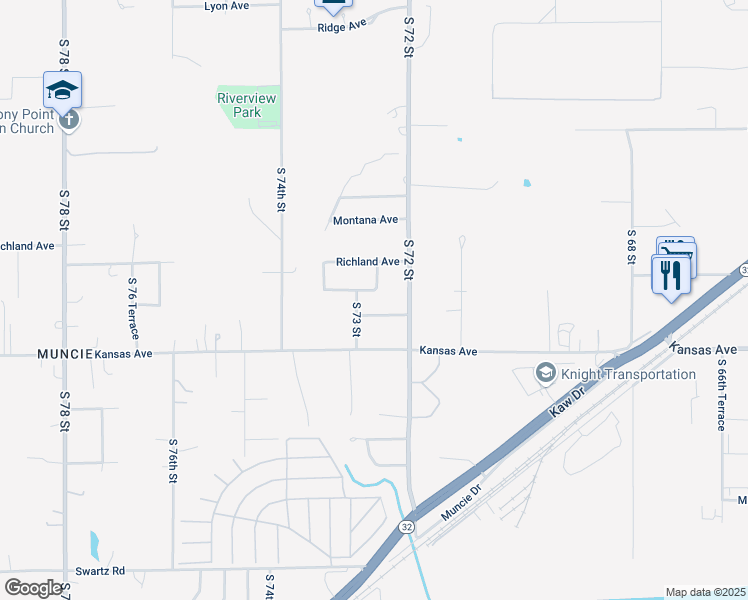 map of restaurants, bars, coffee shops, grocery stores, and more near 7255 Berger Avenue in Kansas City