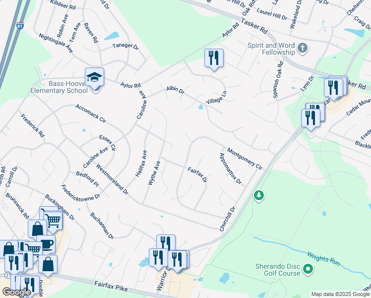 map of restaurants, bars, coffee shops, grocery stores, and more near 309 Montgomery Circle in Stephens City