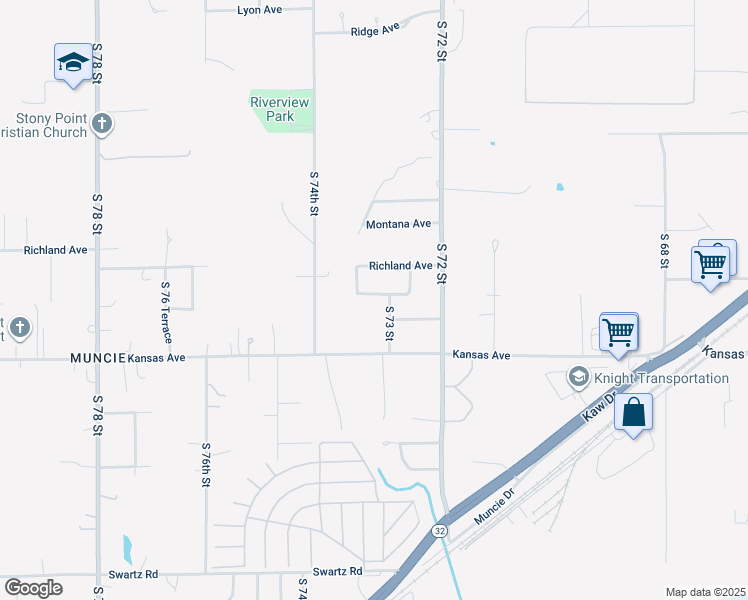 map of restaurants, bars, coffee shops, grocery stores, and more near 7313 Hartford Avenue in Kansas City
