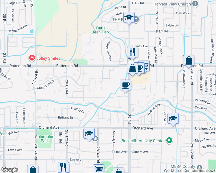 map of restaurants, bars, coffee shops, grocery stores, and more near 590 West Indian Creek Drive in Grand Junction